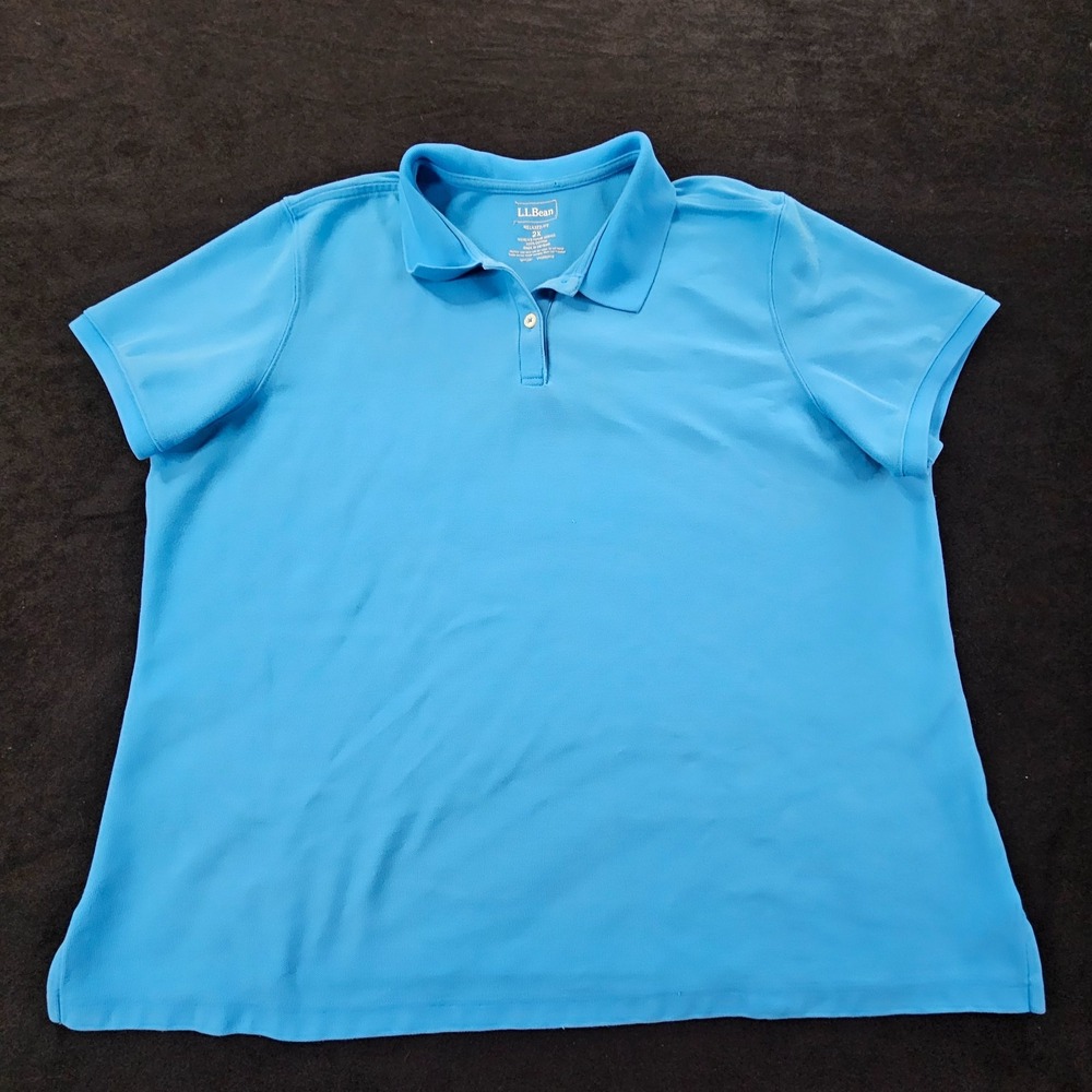 L.L. Bean Blue Short Sleeve Relaxed Fit Cotton Polo Shirt Women's 2X